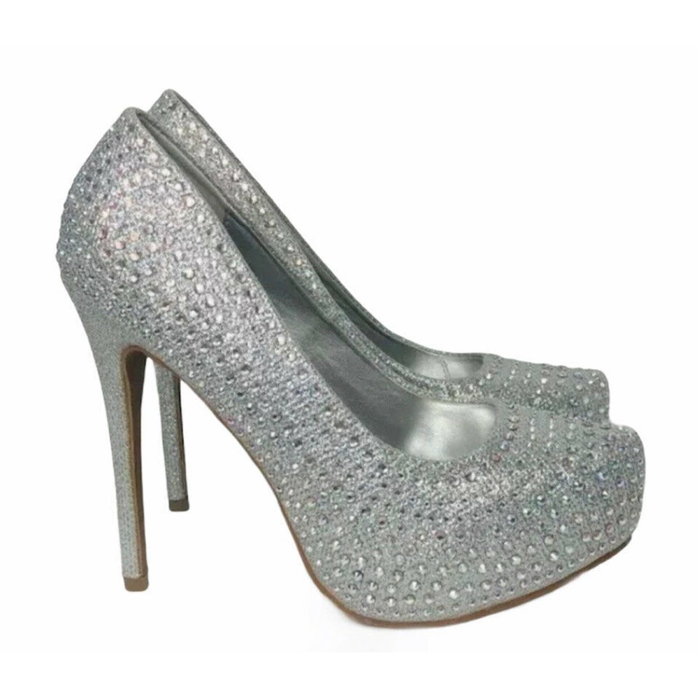 Le Miu ELSA Silver Rhinestone Bling Platform Stiletto‎ Heels Wedding Prom Sz 8.5